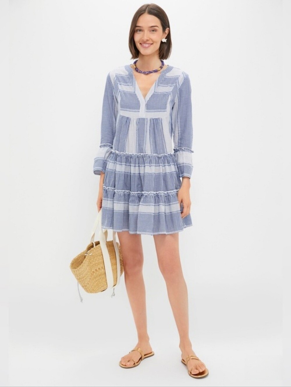 POMANDER PLACE Tuckernuck Blue Gingham Lanie Cotton Swing Mini Dress Sz Medium